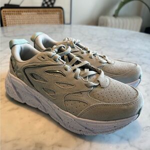 Hoka Women's Suede Clifton Shoes in Light green
